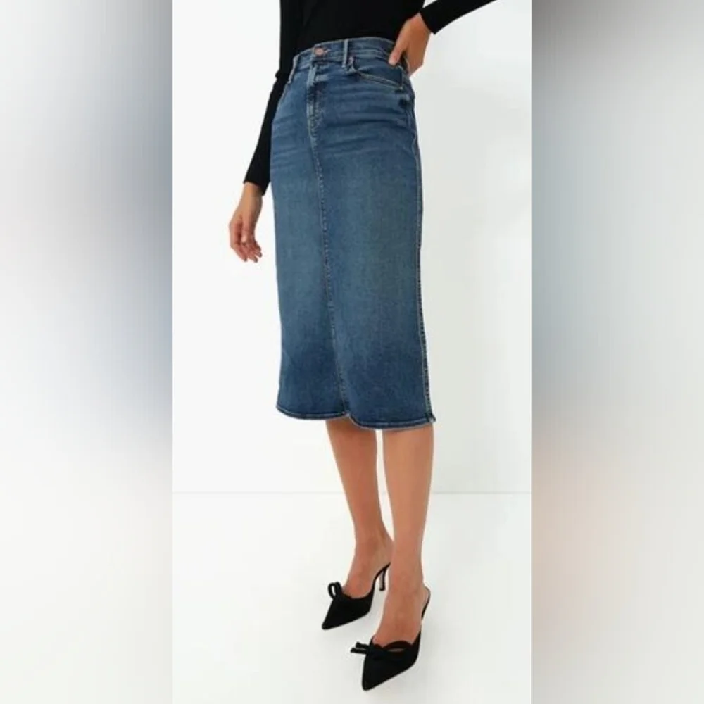 Mother Going Full Circle The Swooner Straight A Midi Denim Jean Skirt Size 27 - Picture 6 of 7